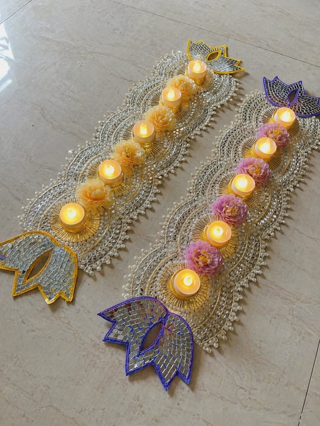 Pearl Table Runner — Gold & Lilac