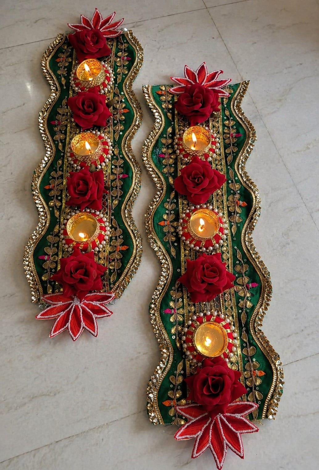 Floral Table Runner — Red & Green