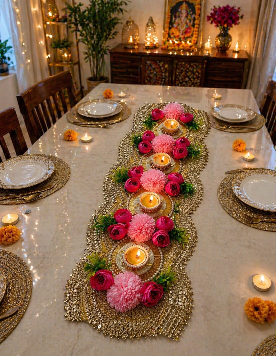 Floral Table Runner — Blush Rose