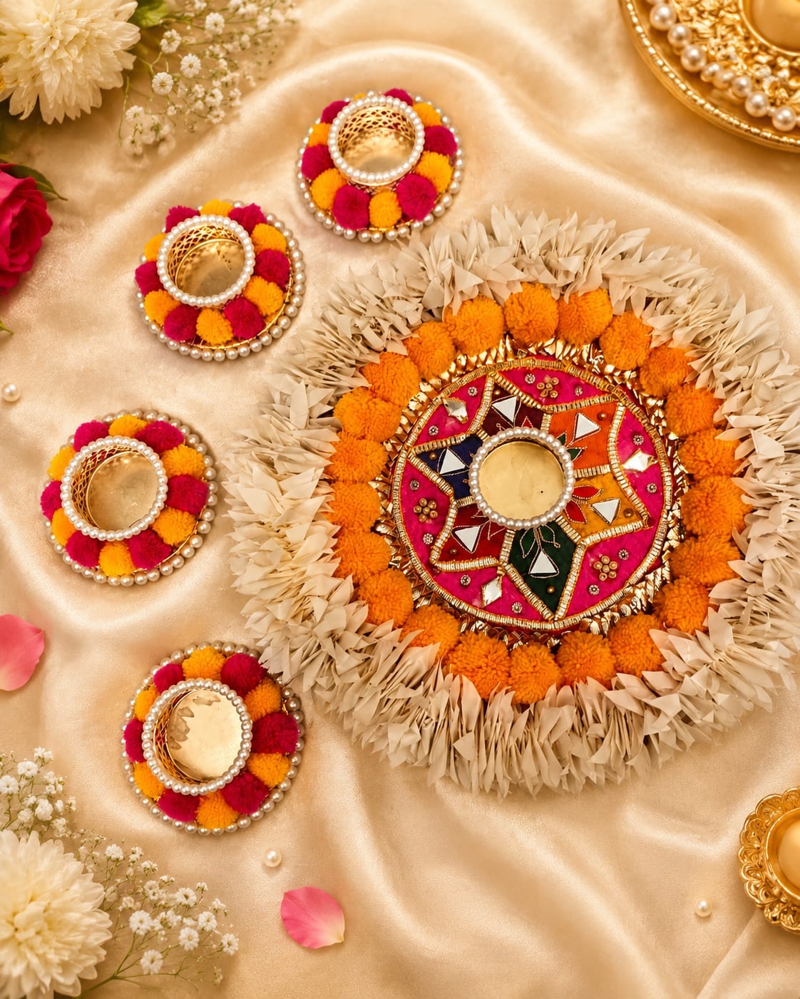 Floral & Mirror Rangoli Set with Tealights