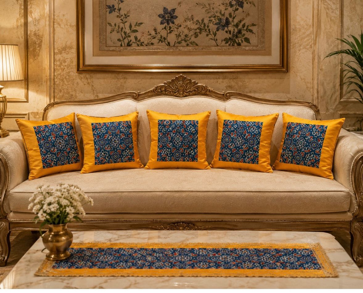 Brocade Cushion Covers — Navy & Gold